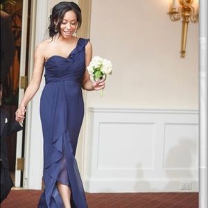 One Shoulder Chiffon Dress with Cascading Detail